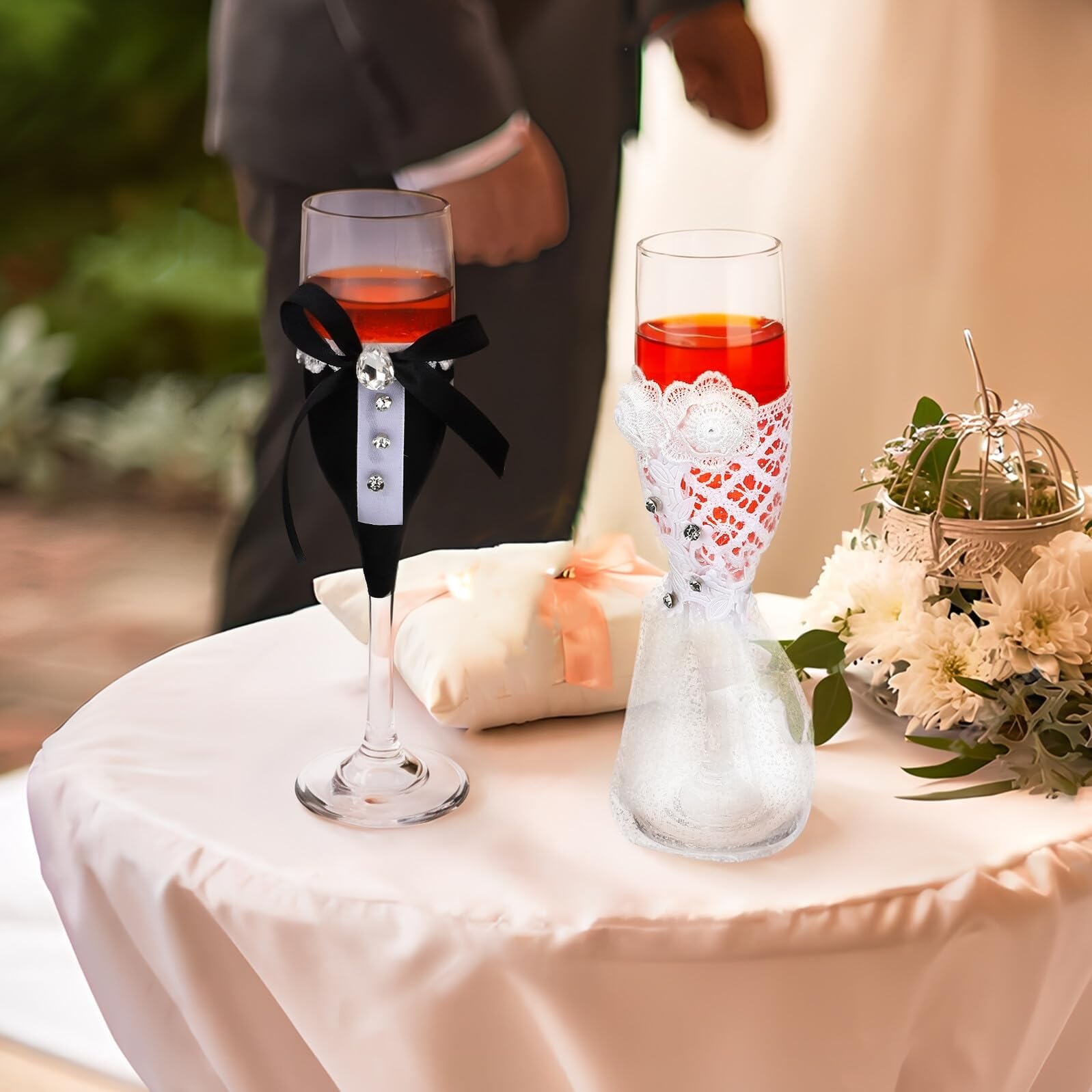 Juego de copas de vino de boda for novios, copas de tostado vintage en blanco y negro for celebración de compromiso Vaso para bebidas