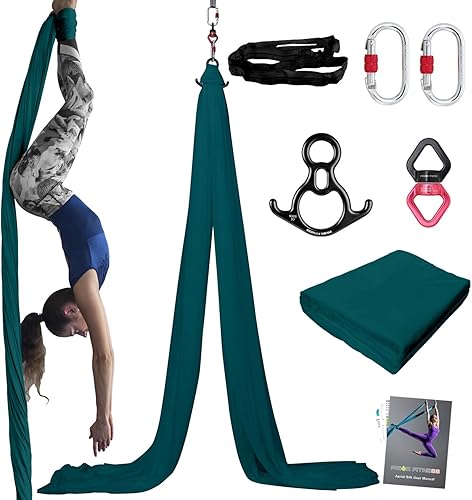Miniatura 87 de PRIOR FITNESS Kit de seda aérea, colorido juego de hamaca de tela de nailon 40D de 9/15/20 yardas con herramientas y guía para todos los niveles