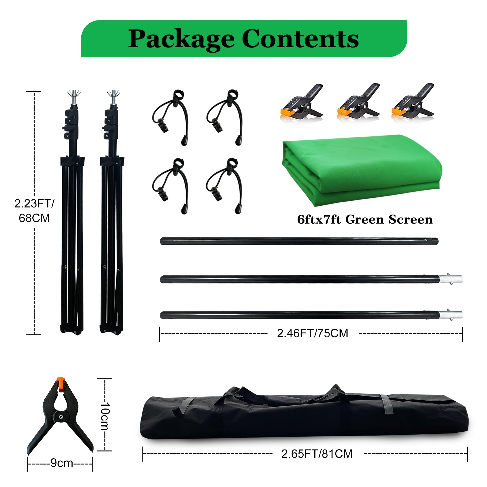 Kit di supporto 2 in 1 per sfondo verde, 2 x 2 m, kit portatile a doppia asta con sfondo verde da 1,8 x 2,1 m, poliestere di alta qualità per streaming video, servizi fotografici ritratti