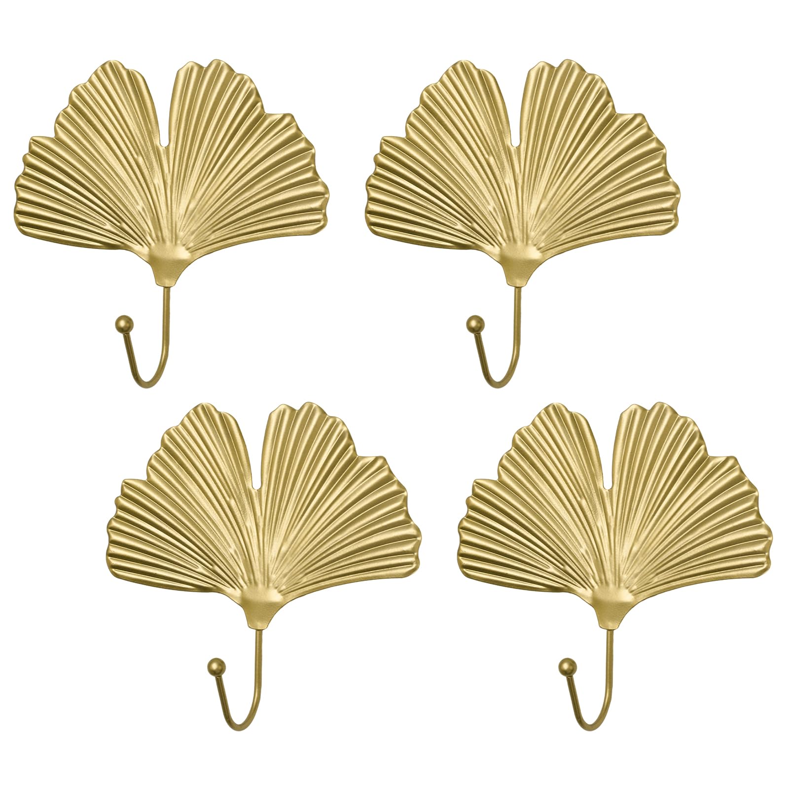 MOROBOR Decorative Leaves Iron Hooks, 4pcs Ginkgo Leaf Shape Wall Mounted Hooks Modern Key Holder Wall Mounted Gold Single Prong Coat Hanger for Hallways Living Room Home Office Decoration