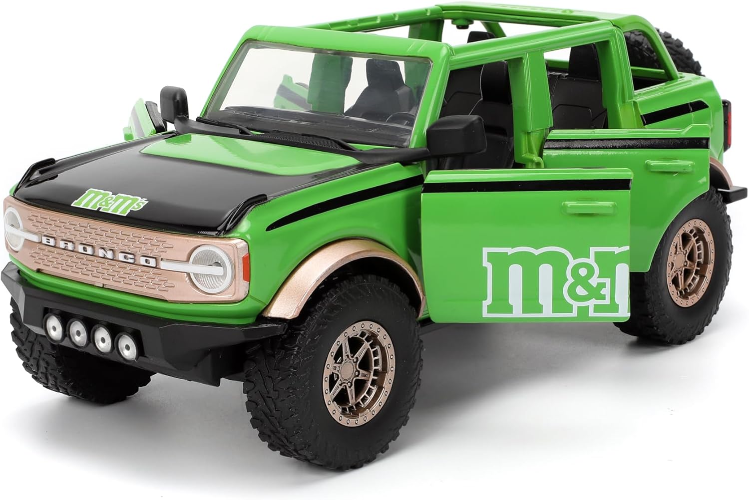 Jada Hollywood Rides M&M'S 2021 Ford Bronco with Green M&M'S Metal Figure - Die-cast Car with Opening Doors, 1:24 Scale, Ages 8+, Collectible Toy for Kids and Adults