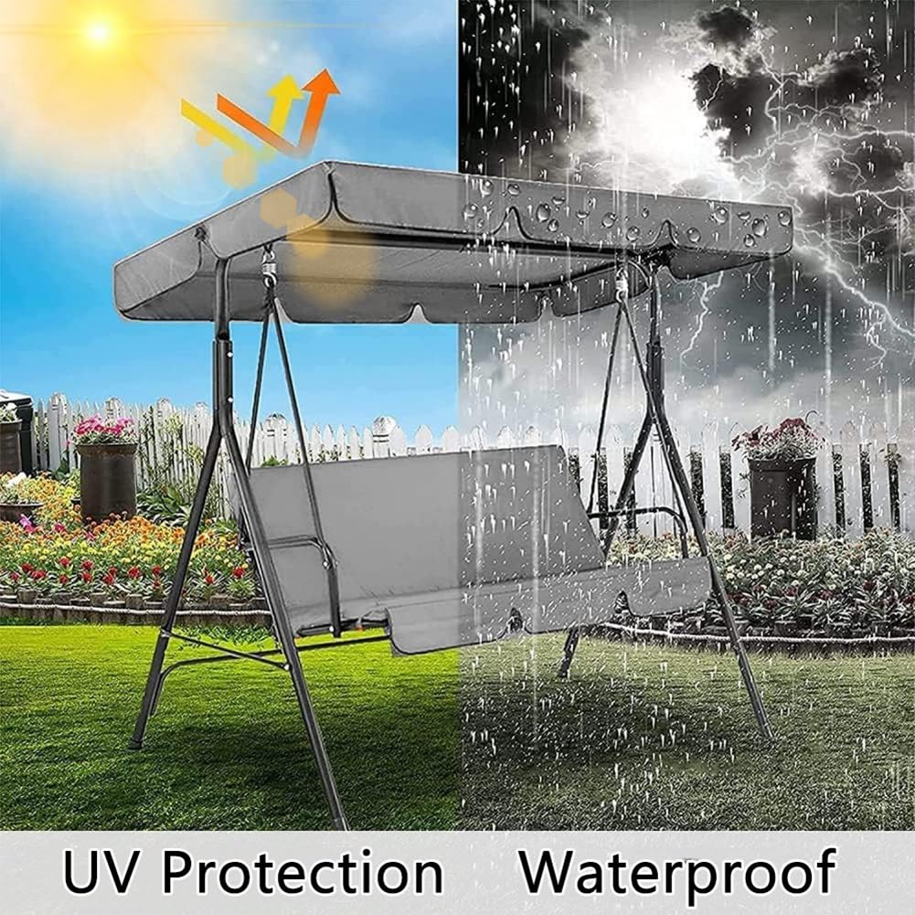 Toit de Rechange Gris pour Balancelle de Jardin Terrasse ou Patio 2/3 Places, Toile de Rechange pour Balancelle Extérieur Imperméable et Anti-UV(249x185x18cm/98x73x7in)
