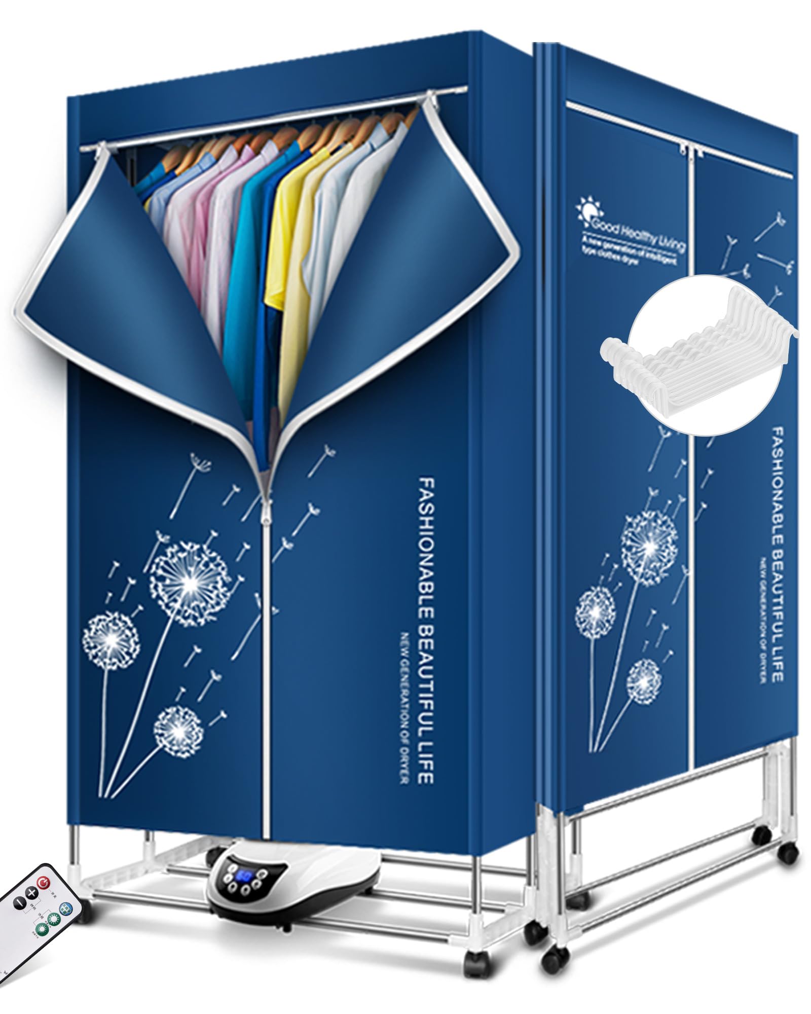 Heated Clothes Airer,1500W-1.7 Meters Heated Clothes Airer (Anion) with Remote Control, 2-Tier Heated Clothes Airer Rack with Cover, 12 Hangers Clothes Dryer with 240 Mins Timer for Indoor, Apartment