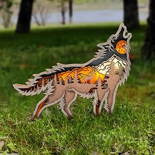 Drawelry 3D Wooden Animal Wall Decor, Hand Carved Bear Fox Deer Forest Sculpture, Christmas Birthday Gift for Family Friends, Modern Home Office Decoration for Living Room (Wolf)