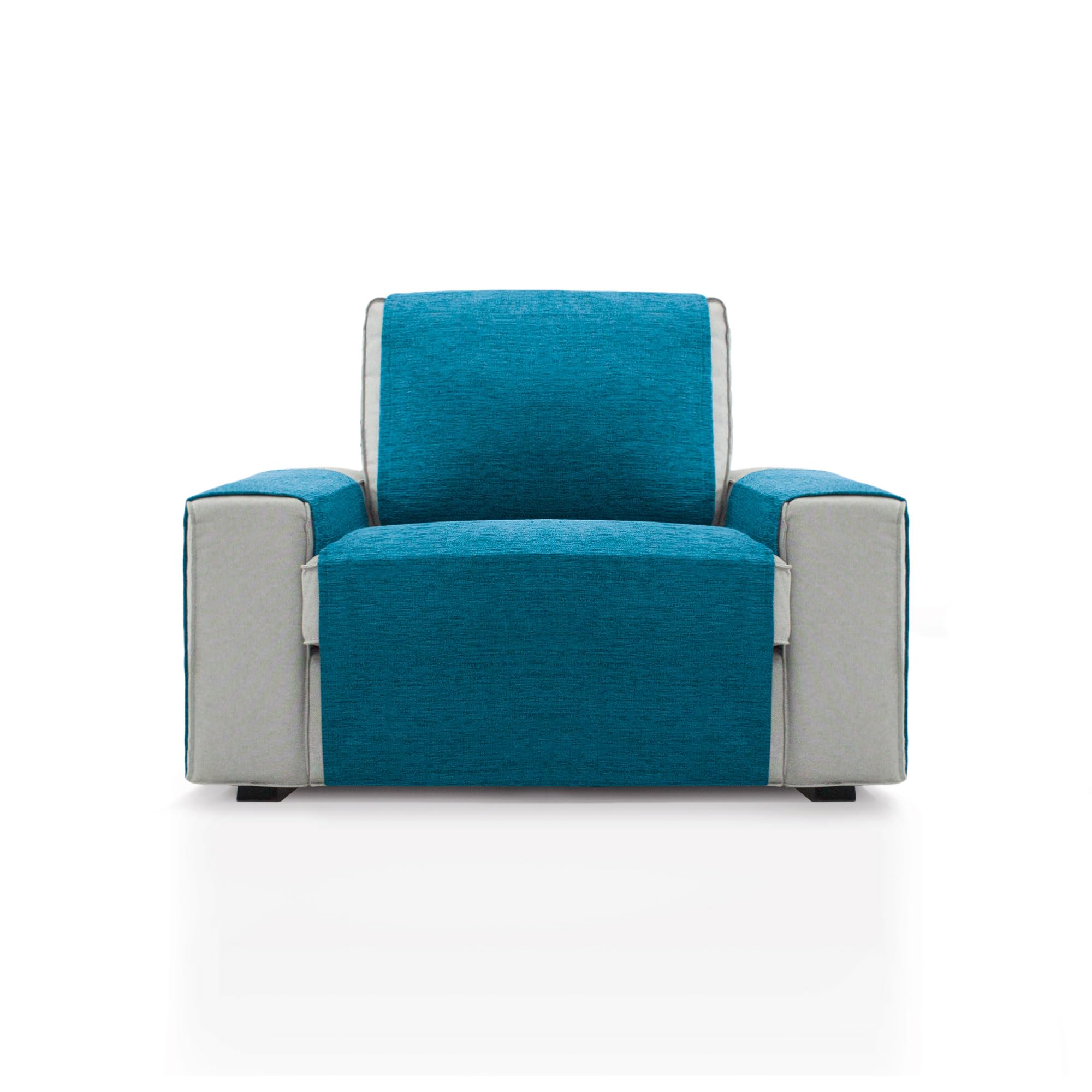 Cubre Sillón 1 Plaza o sillón Relax de 55 cm | Modelo PEGO | Azul | Chenilla Tacto Extra Suave, Protector sillón de Calidad Hecho en España con Material Reciclado