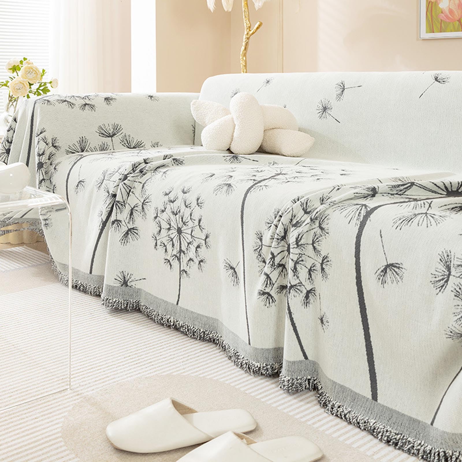 Housse de canapé en chenille douce grise 180x420cm idéale pour un salon chaleureux