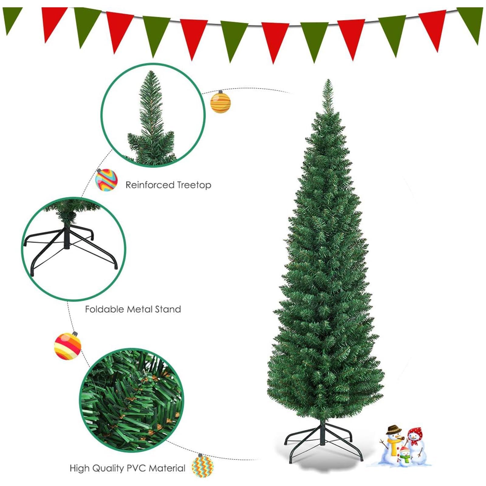 Albero Di Natale A Matita Sottile MuRealy 1,8 M - Artificiale Con 450 Punte, PVC Verde, Supporto Metallico Pieghevole, Perfetto Per Piccoli Spazi E Decorazioni Fai Da Te - 3