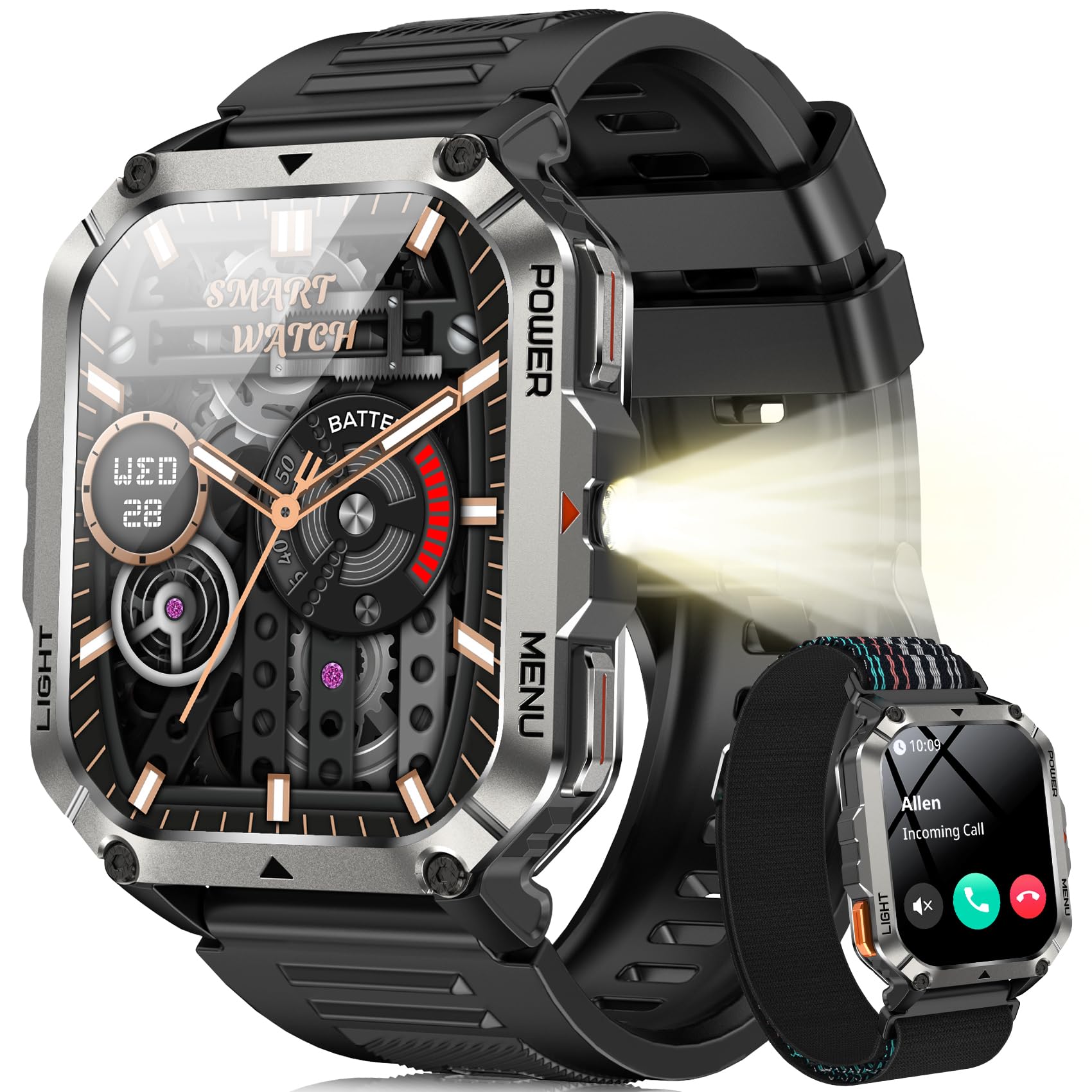 Blackview Smartwatch Uomo, 2.01" Militare Smartwatch Uomo Fitness con Chiamate Bluetooth Orologio Intelligente 115+ Modalità Sportive/900 mAh/Sonno/Cardiofrequenzimetro/Torcia/Bussola per Android IOS