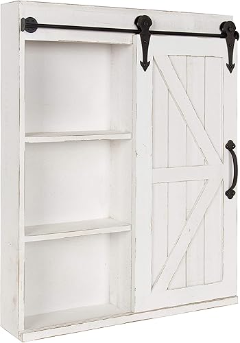 Miniatura 9 de Kate and Laurel Cates - Armario decorativo de madera para almacenamiento de pared con espejo rectangular y puerta corrediza de granero, 22 x 28