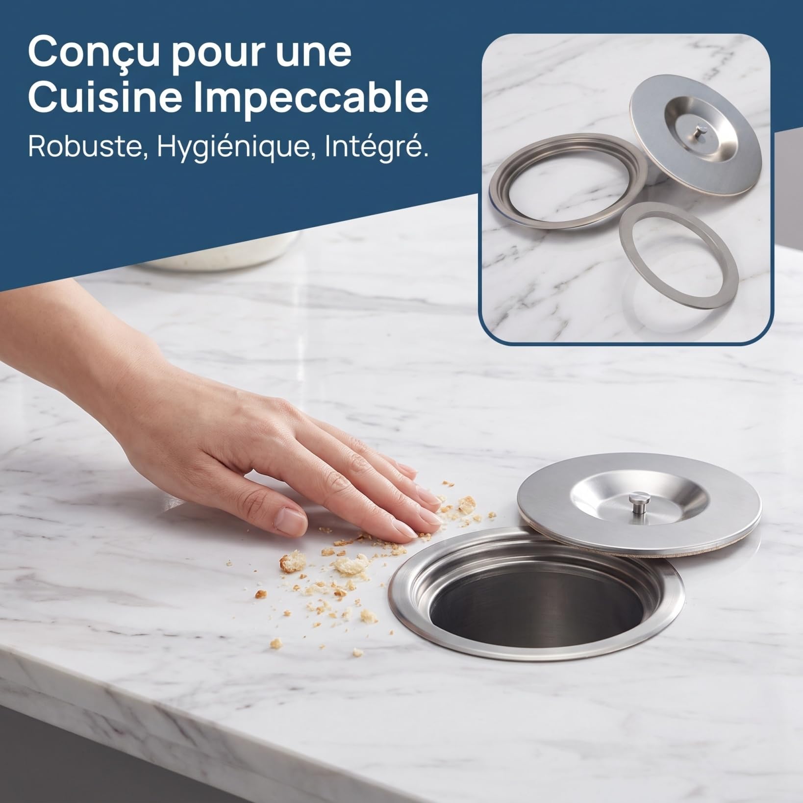 SHINEOFI Couvercle Poubelle Encastrable Inox, Cache Poubelle de Comptoir