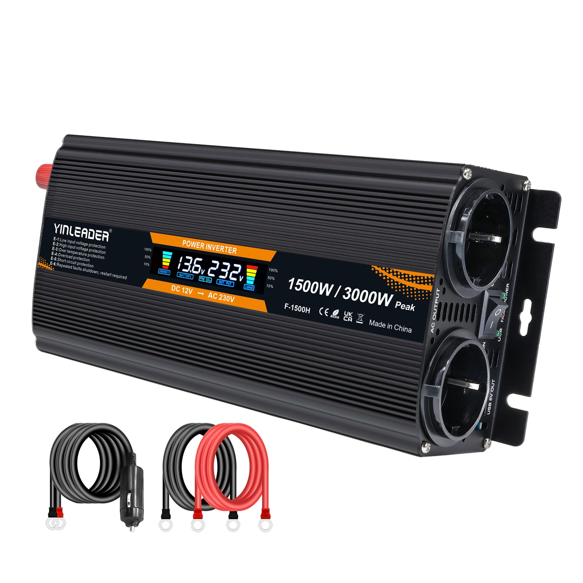 Convertisseur 12v 220v 1500W /3000W convertisseur de Tension Onduleur avec écran LCD USB