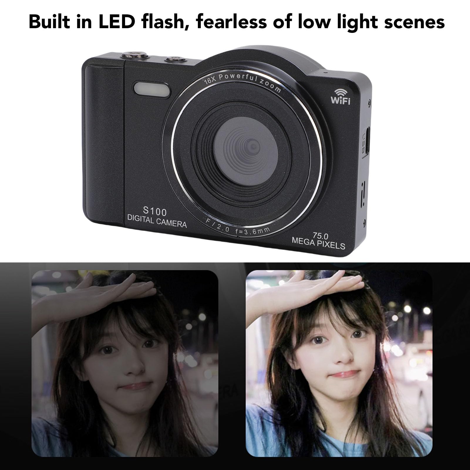Bewinner Camera Digitale 4K per Fotografia, Fotocamera vlog WiFi 75MP con Touchscreen da 2,8 ", 16x Zoom Digitale, Videocamere AutoFocus per Principianti (64GB)