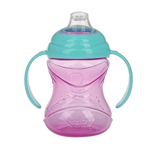 Miniatura 7 de Nuby 3 piezas sin derrames Grip N Sip Cup con boquilla flexible suave 2 asas con función de bloqueo Clik It Chica 10 onzas