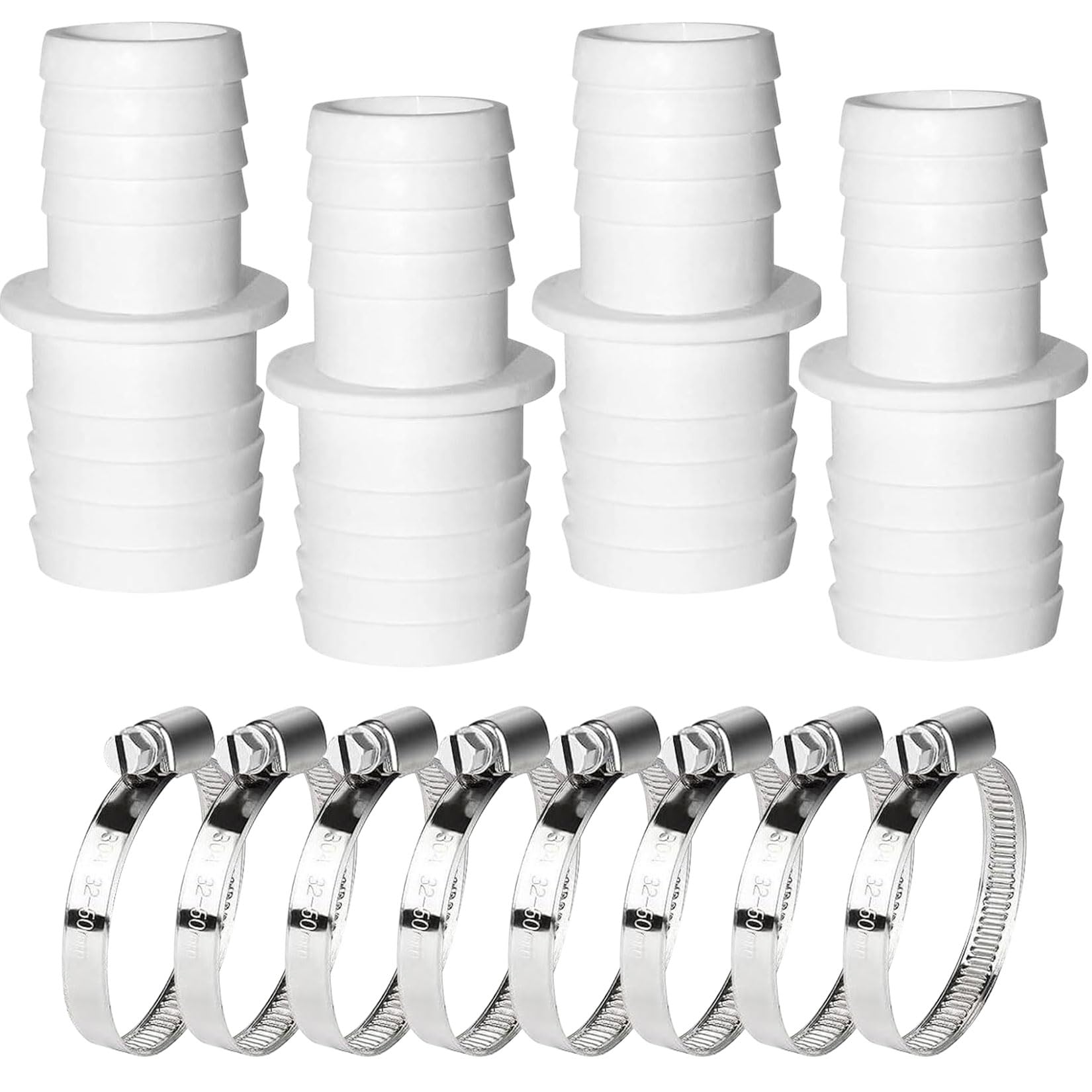 4 conectores de manguera de piscina de 38 mm a 32 mm, adaptador para 4 abrazaderas de acero inoxidable (32 mm-38 mm), conector de manguera de piscina