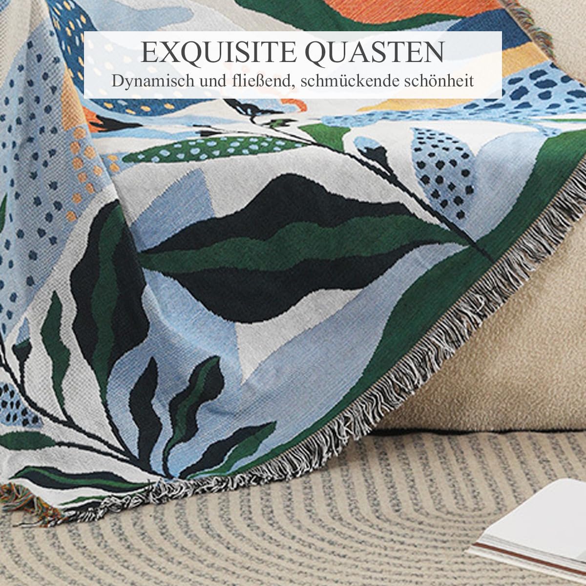 LumiSyne Doppelseitige Baumwolle Gewebt Decke Überwurf Mit Quaste Dschungel Böhmische Stil Wandteppich Kuscheldecke Dekorative Decke Für Bett Couch Sessel Camping Decken Tischdecke Teppich 160x130cm