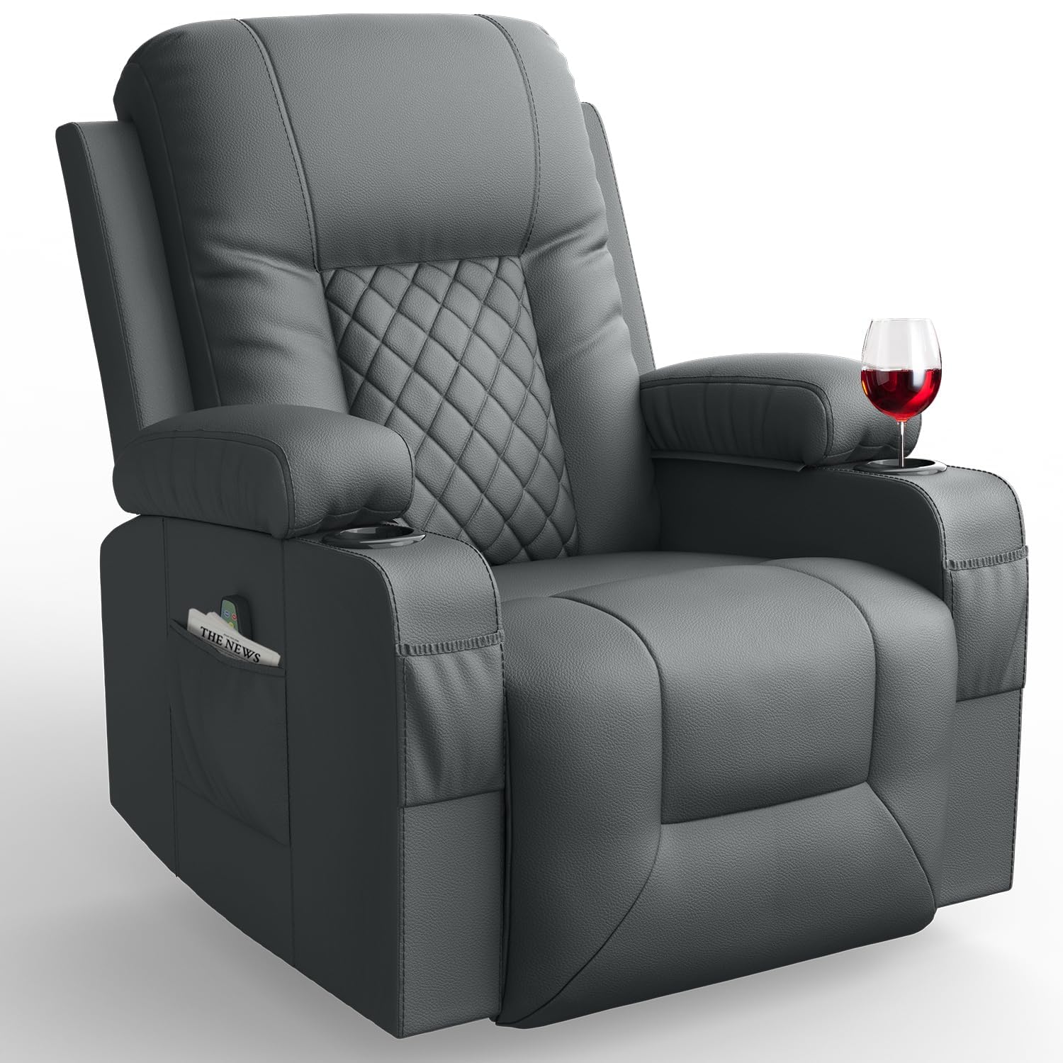 Recliner Chair, Swivel Rocker Recliner with Massage &amp; Heat, Reclining Chair with Cup Holder &amp; Pocket, 360° Swivel Home Theater Seating Lounge Recliner
