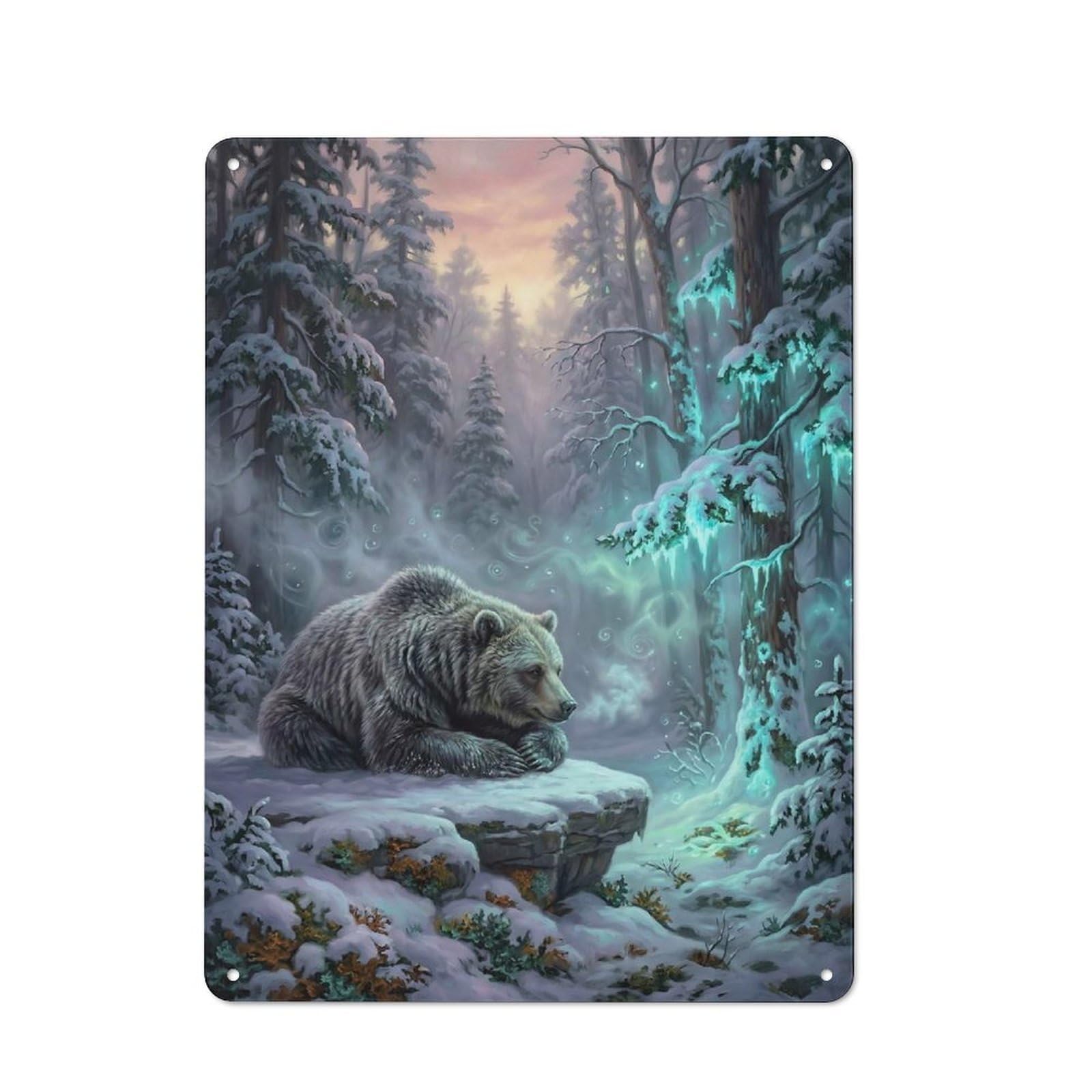 Junmoney Style-3 Bear In A Snowy Forest Printed Metal Sign 40X30cm For Studio Or Craft Room, A Decorative Gift For A Newly Furnished Studio And Craft Room