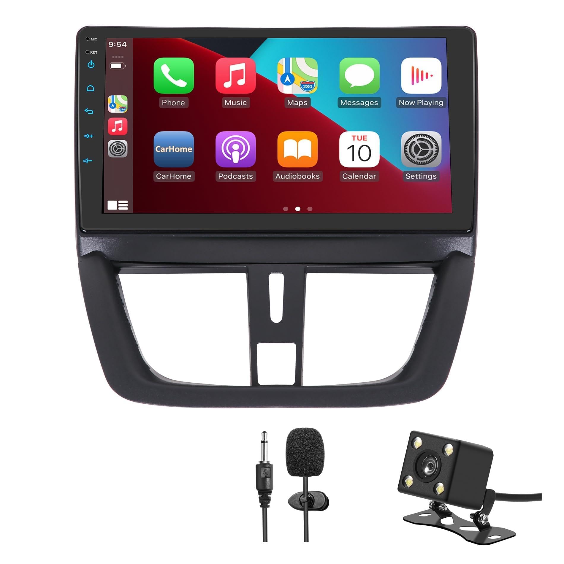 Autoradio Carplay Peugeot 207 2006-2015 Wireless Carplay Android Auto 9" Écran Tactile avec Navigation GPS/caméra de recul/Bluetooth/WiFi/Miror Link/MIC/FM/SWC