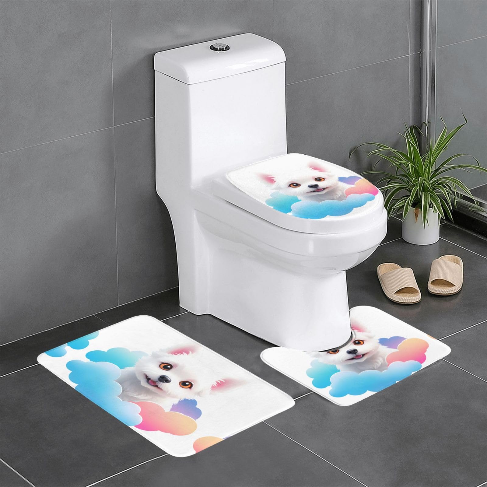 Tapis de salle de bain ultra absorbant lot de 3 motif chiot mignon lavable