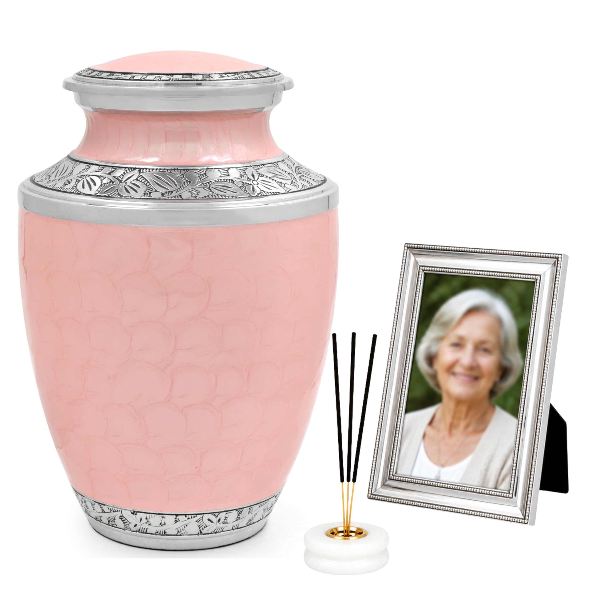 CLEENTABLE Handcrafted Metal Cremation Urn for Human Ashes - Cremation Urn for Adult Human Ashes Adult Female and Male, Decorative Burial Urn, Funeral Urns for Ashes (Pink & Silver)