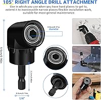 Vista 5 de Juego de extensión de broca flexible, 19 piezas, vástago hexagonal de 105 °, accesorio de taladro de ángulo recto de 3 piezas, extensión de soporte