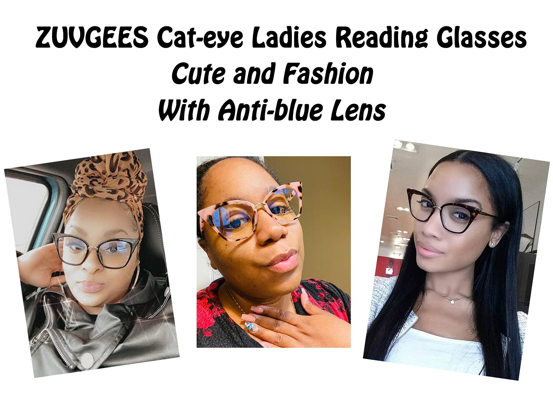 ZUVGEES 2 Pack Womens Cute Oversized Cat Eye Blue Light Blocking Reading Glasses Fashion Eyeglass Frames Large lens Computer Readers (Black+Pink, 1.25)