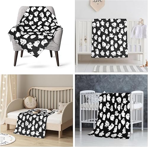 Miniatura 4 de Manta de Halloween divertida con fantasma, lindo y espeluznante de Halloween, manta de franela ligera y acogedora para sofá, cama, decoración del