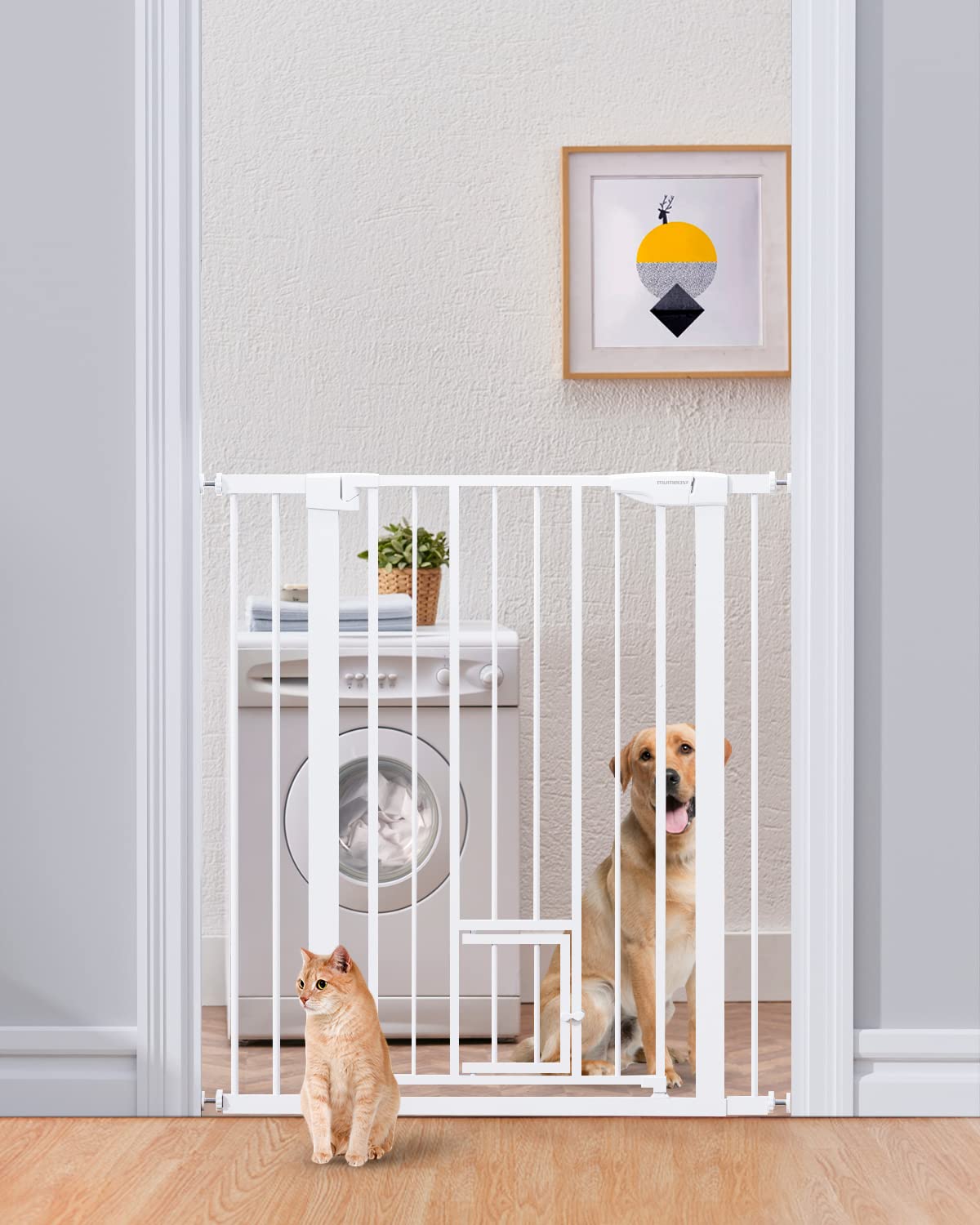 Mumeasy 36" High Extra Tall Baby Gate with Cat Door, 29.6"40.5" Wide