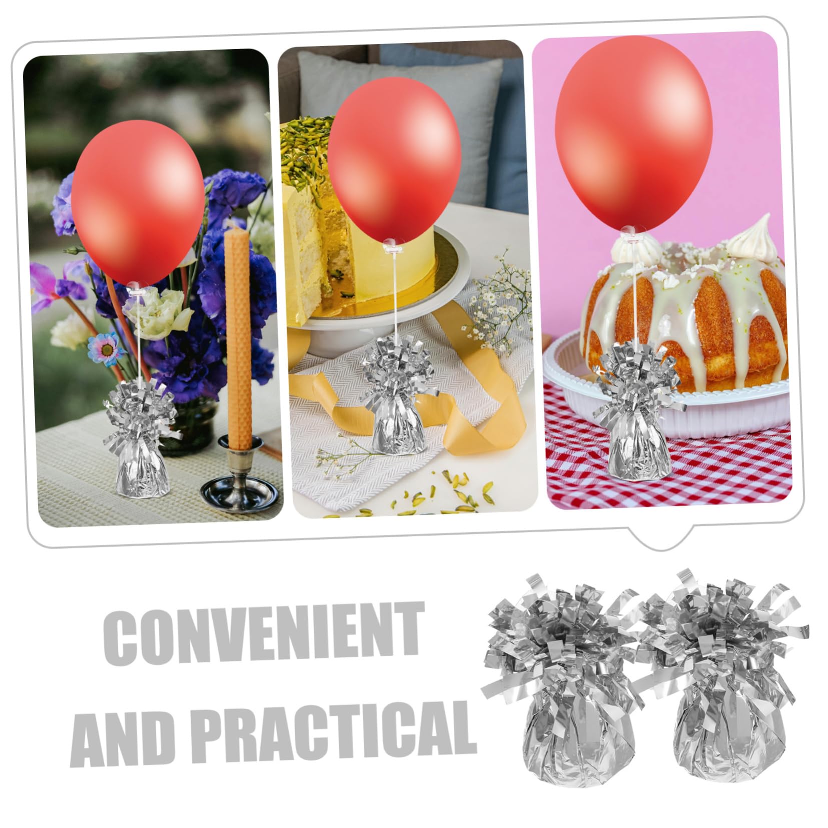 6 Stück Ballongewichte aus Pvc und Zement Silber Einfach zu Verwenden für Geburtstage und Feiertage Dekorativ für Luftballons