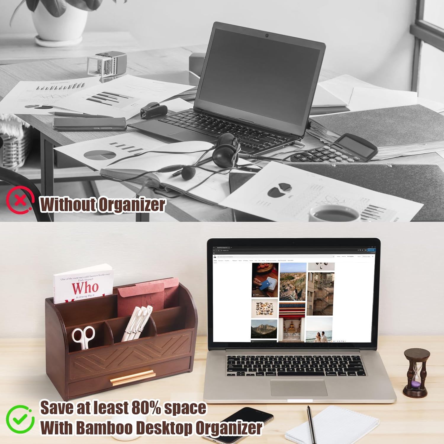 Mail Organizer Countertop Kitchen-Brown Mail Holder Countertop Drawers Wood Desk Drawer Tabletop Storage Organization Pen Holder Letter Sorter Makeup Organizer for School Home Office Supplies