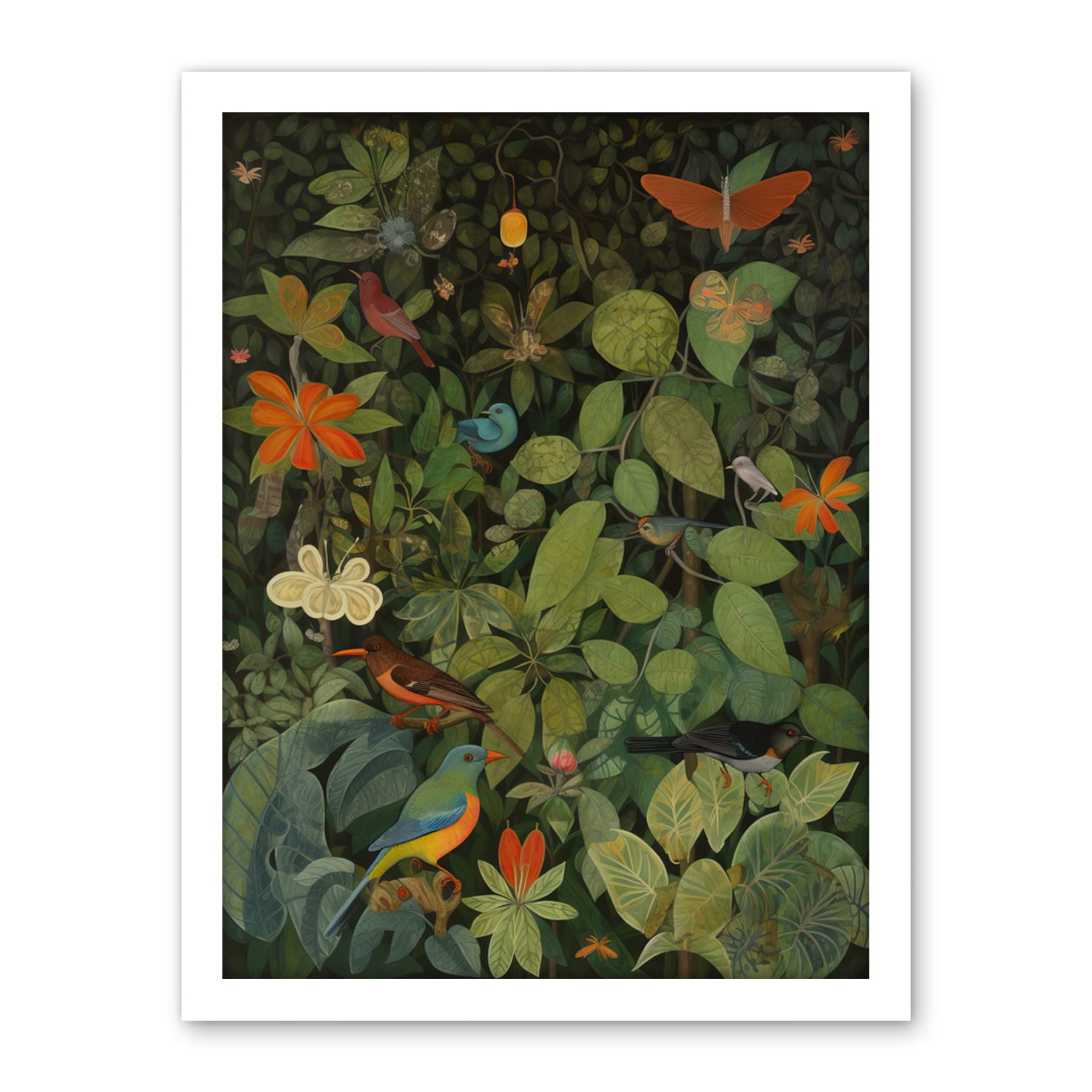 Artery8 Audubon Style Birds and Insects in Jungle Artwork Framed Wall Art Print 18X24 Inch