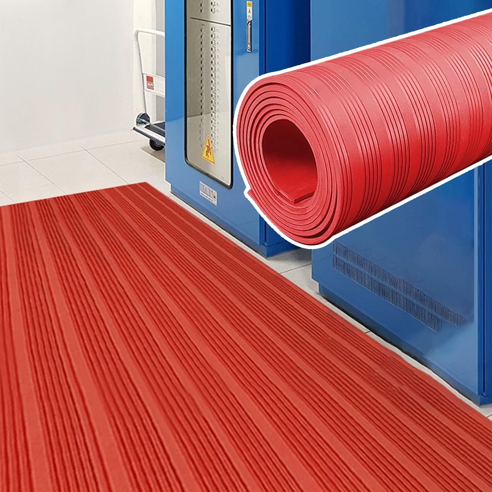 Generisch Isoliermatte, Hochleistungs-Schaltschrankmatte aus nichtleitendem Gummi, Isoliermatten in Sondergrößen, 1/8", 1/4" und 3/8" Dicke, rutschfeste, geriffelte Gummirolle (rot, 3 m x 1 m x 3 mm)