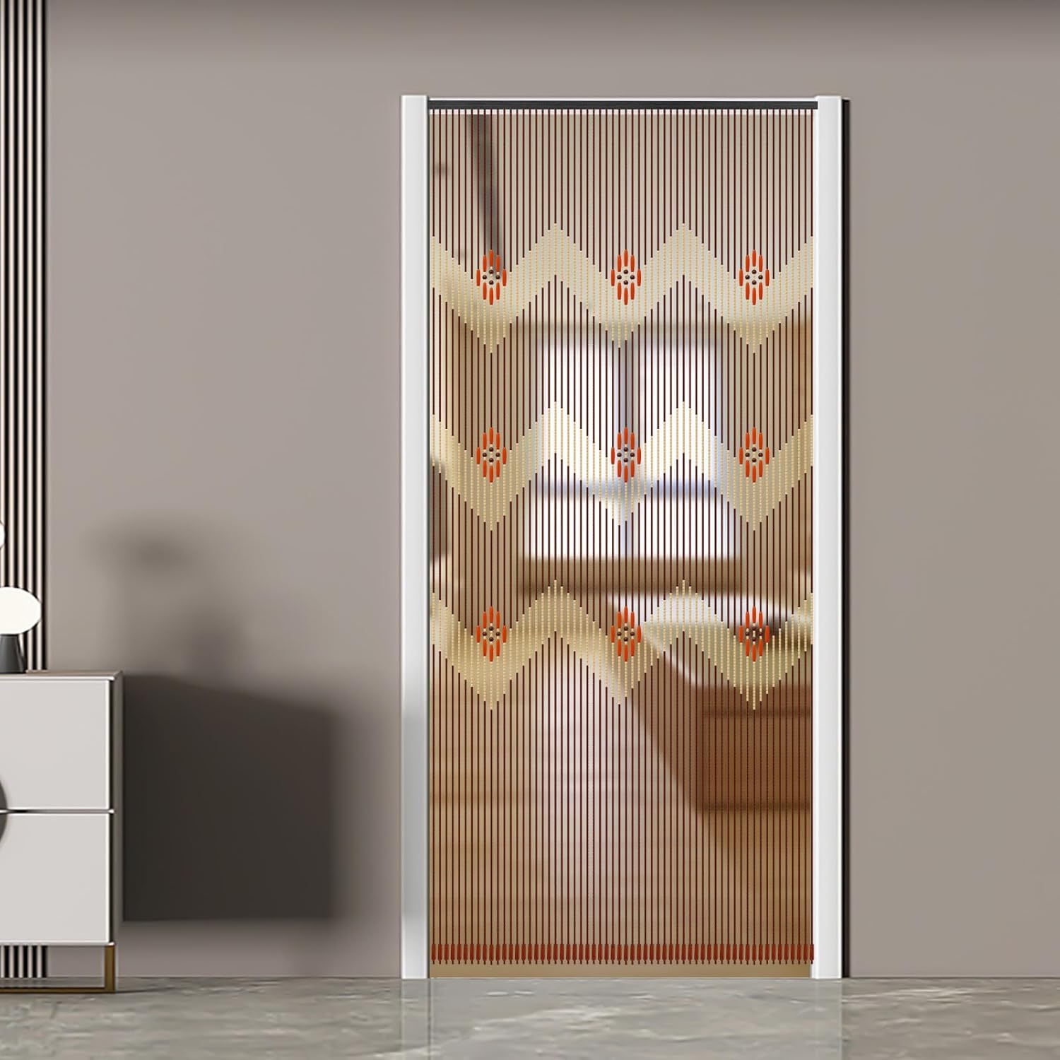 LOYALHEARTDY Wood Beaded Curtain for Doorway Room Divider 60 Lines Blinds Door Curtain Window Decor Ripple Pattern Wall Hanging Curtains Brown Door Decor Curtains 35.43 * 76.77in