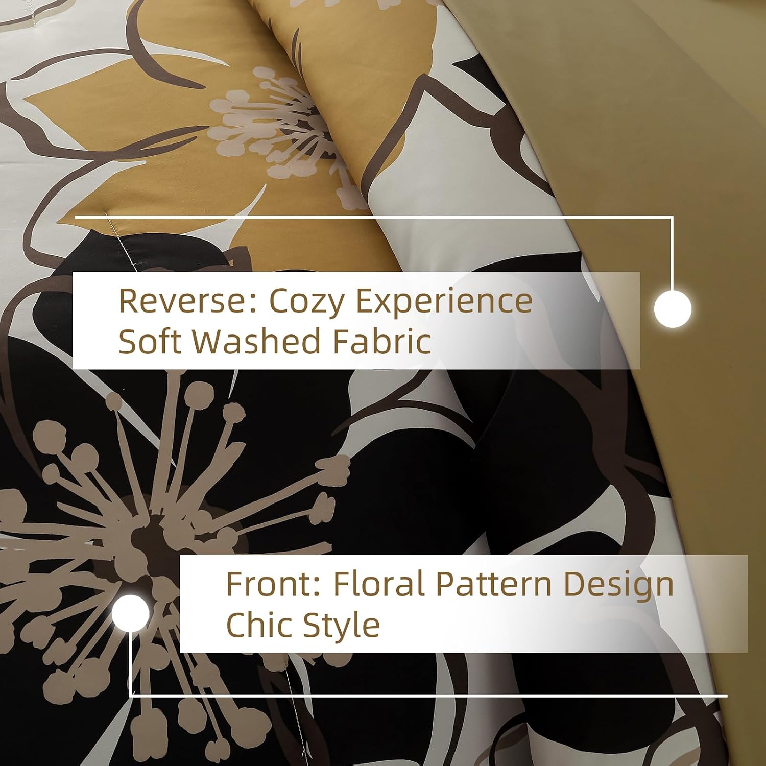 Anibedding 7 Pieces Floral Comforter Set Queen Size, Brown Black Flower Bedding Set Botanical Bed in a Bag Soft Microfiber Comforter Set with Sheets for All Season