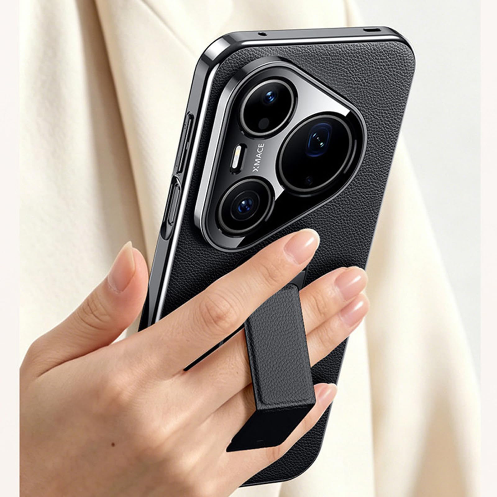 Smukłe etui do Huawei Pura 90 Pro Max / 90 Pro, luksusowe skórzane etui z galwanizowaną bransoletką i podstawką oraz pełną folią ochronną obiektywu aparatu, złoty, 90 Pro Max
