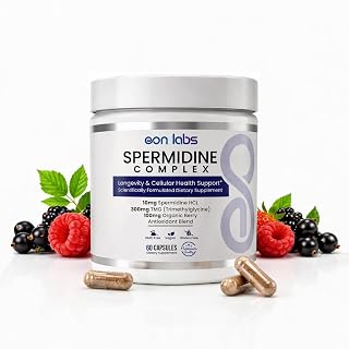 Spermidine Supplements for Men and Women–10 mg Spermidine HCl Complex with TMG & Organic Berry Antioxidants–Cellular Health Support–60 Capsules (60-Day Supply) for Healthy Aging & Longevity - Amazon product rated Grade B