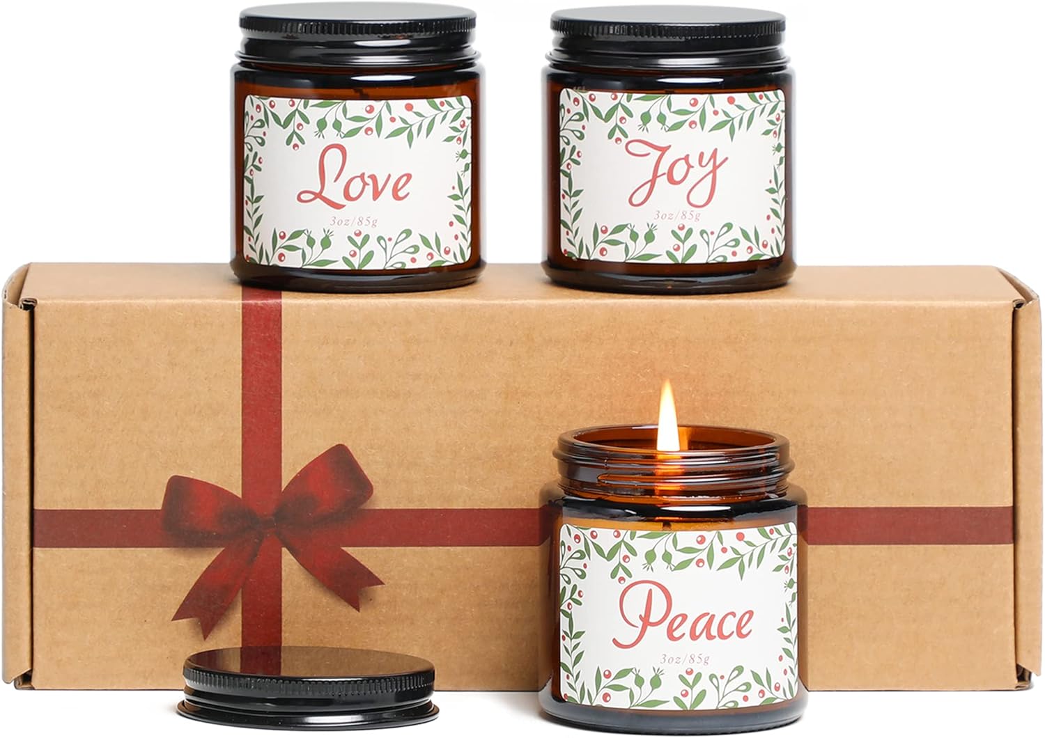 Christmas Candle Gift Set, 3x3oz Holiday Iced Winter Berries, Sugar