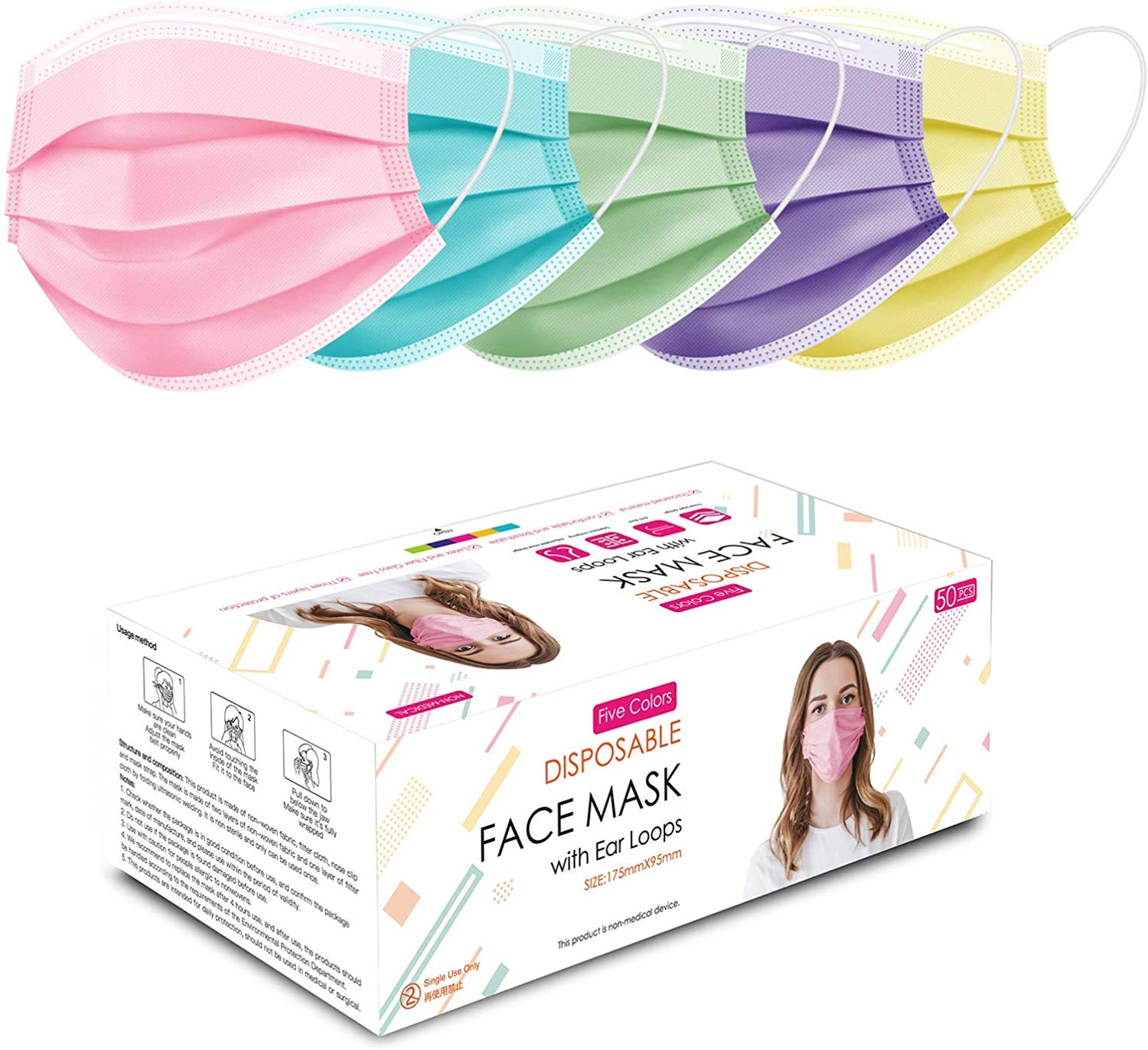 Face Masks for Protection, Colorful Disposable Face Mask Safety Mask