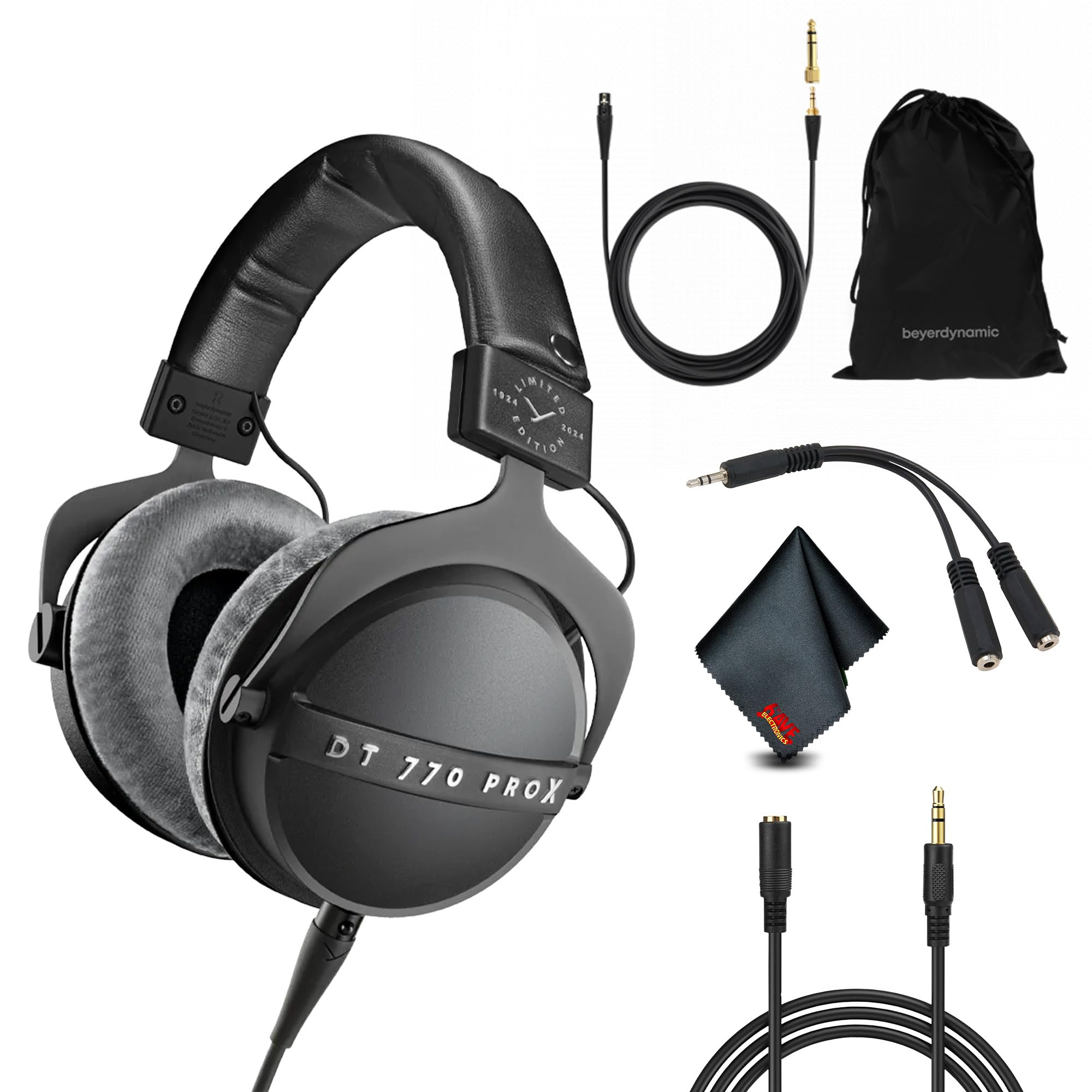 beyerdynamic DT 770 Pro X Limited Edition On-Ear Headphones Bundle with Headphone Splitter + Stereo Plug/Jack M/F Cable + 6Ave Microfiber Cleaning Cloth + 1 Year Extended Protection Plan