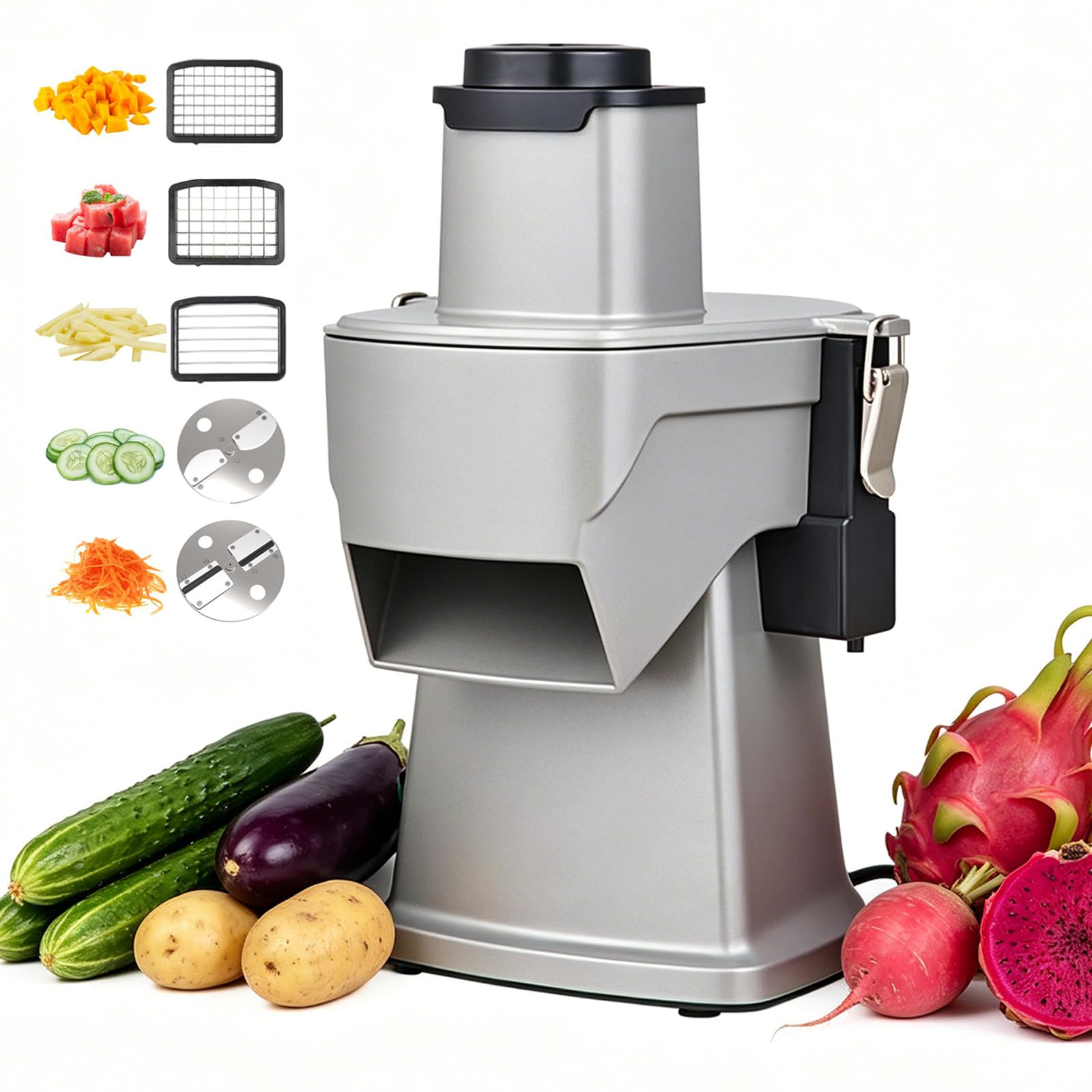 XUFWANYE 4 in 1 Electric Vegetable Chopper, Electric Vegetable Slicer Dicer Shredder & Strip Cutter with Multi Stainless Steels Blades 200W Electric Vegetable Slicer