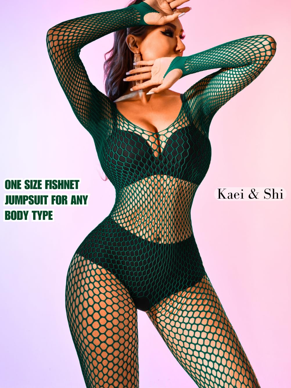 Kaei&Shi Fishnet Bodysuit, Rave Outfits, Backless Bodystocking Fits 0-18: Dark Green