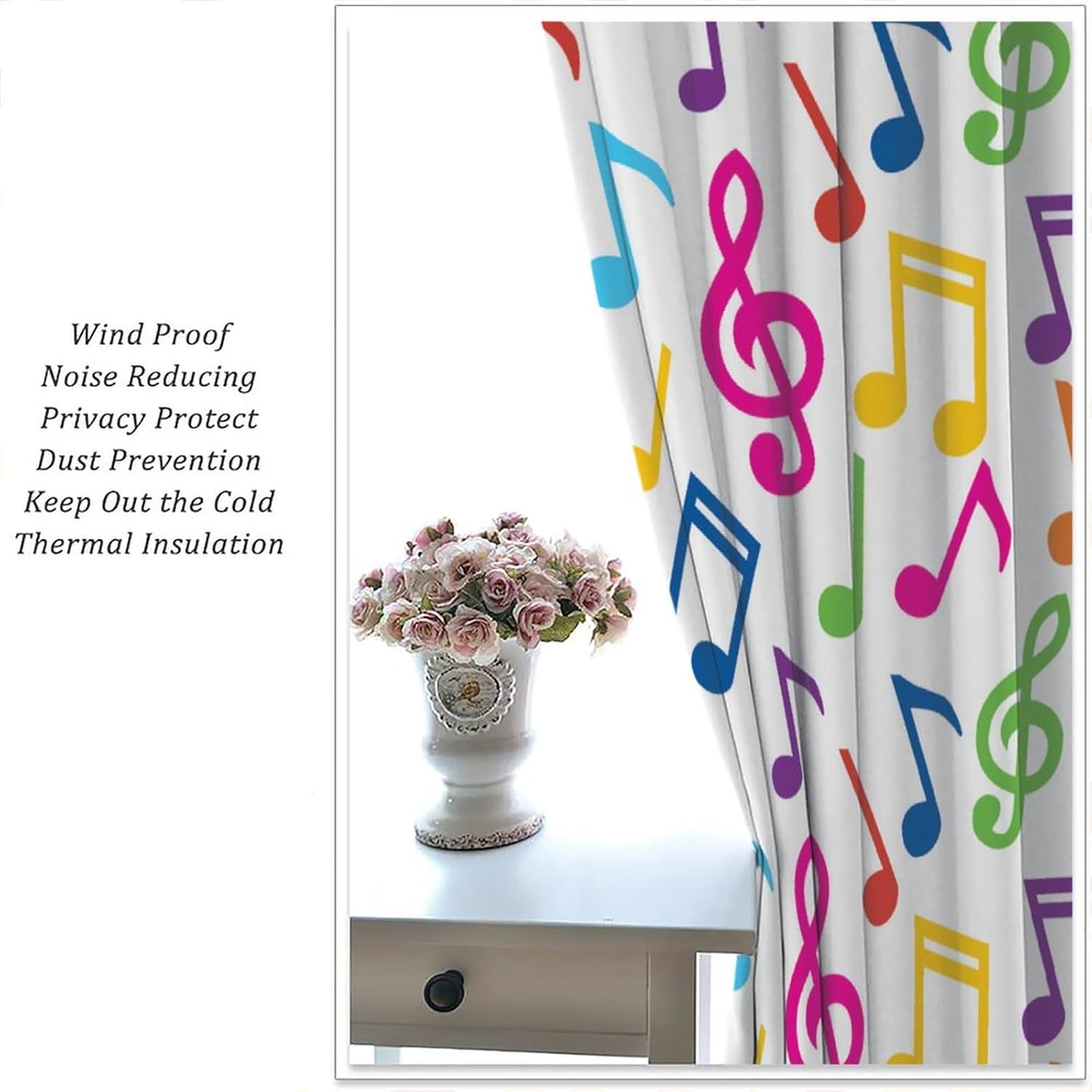 Music Curtains,Colorful Music Equalizer Note Pattern Polyester Fabric Window Treatments for Bedroom Living Room Music Room Study Window Drapes 2 Panel Set,Total Size 42" x 54"
