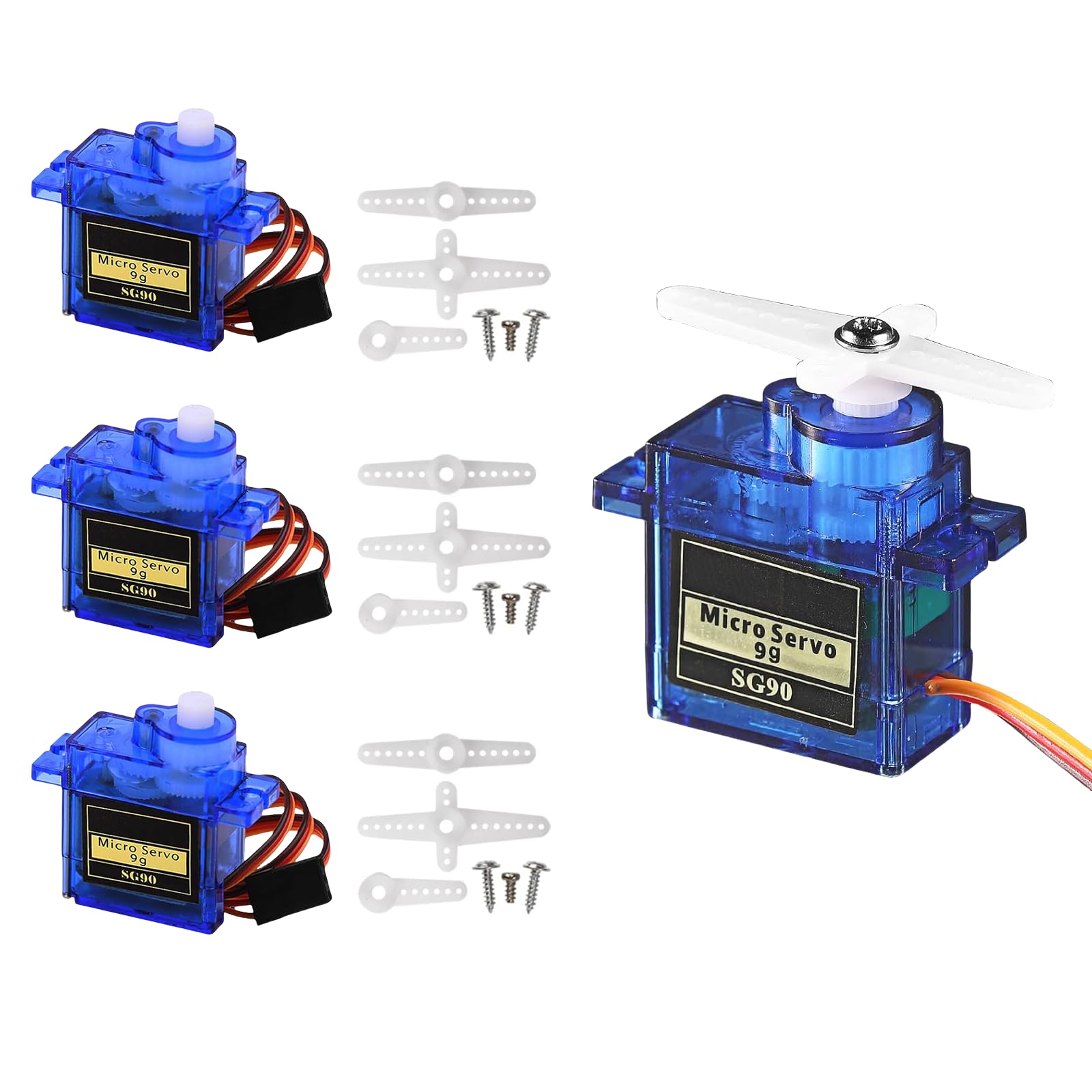 4 Pack SG90 9G Micro Servo Motor Kit, Mini Servo for RC Robot Arm, Helicopter, Airplane, and Remote Control Projects
