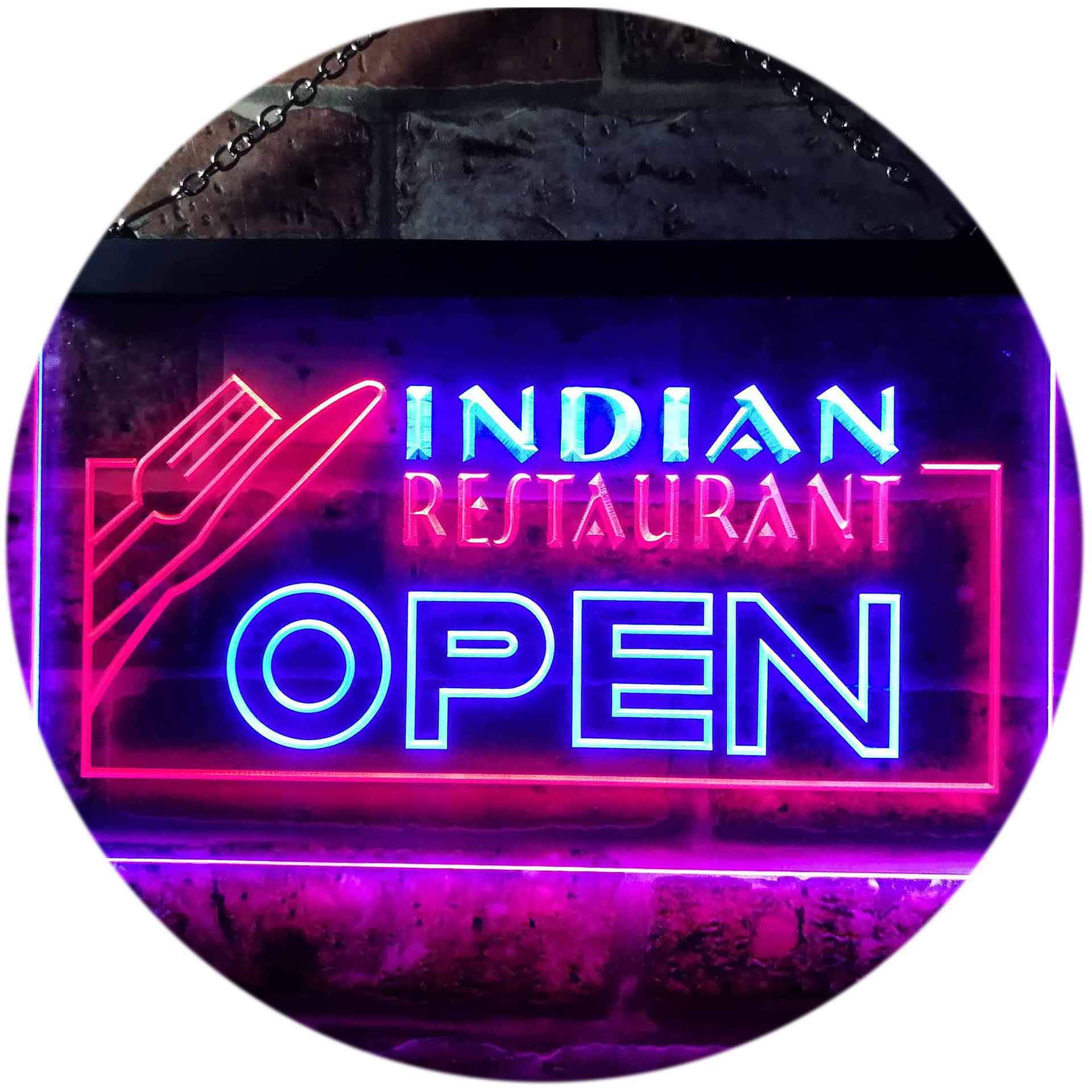 Indian Restaurant Open Illuminated Dual Color LED Neon Sign Red & Blue 600 x 400mm st6s64-i0643-rb