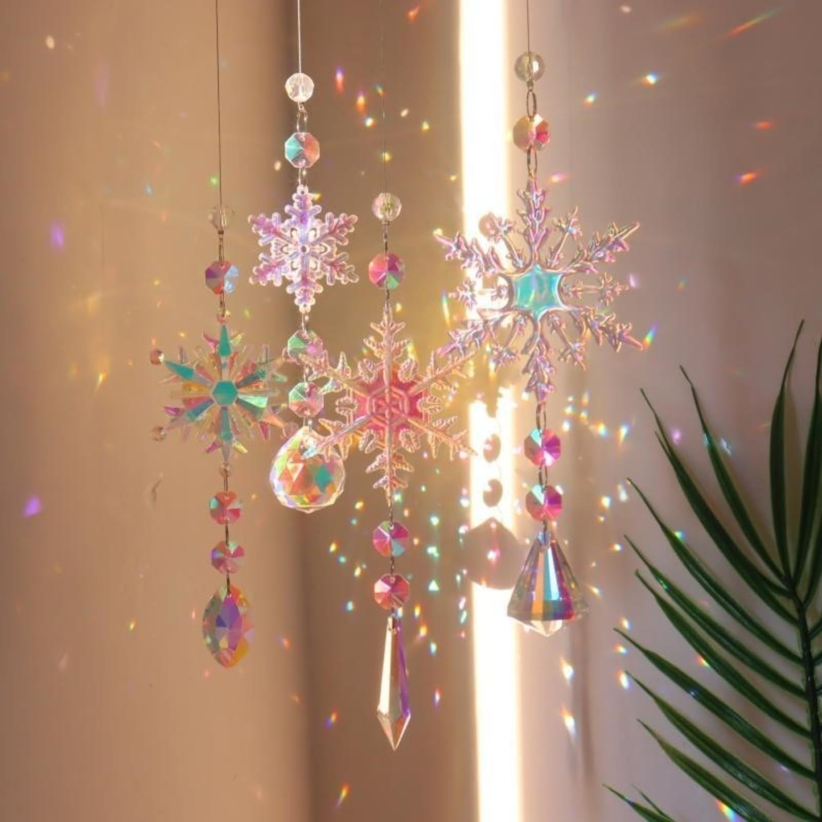 Crystal Pendant Snowflake Rainbow Light and Shadow Window Christmas Tree Decoration