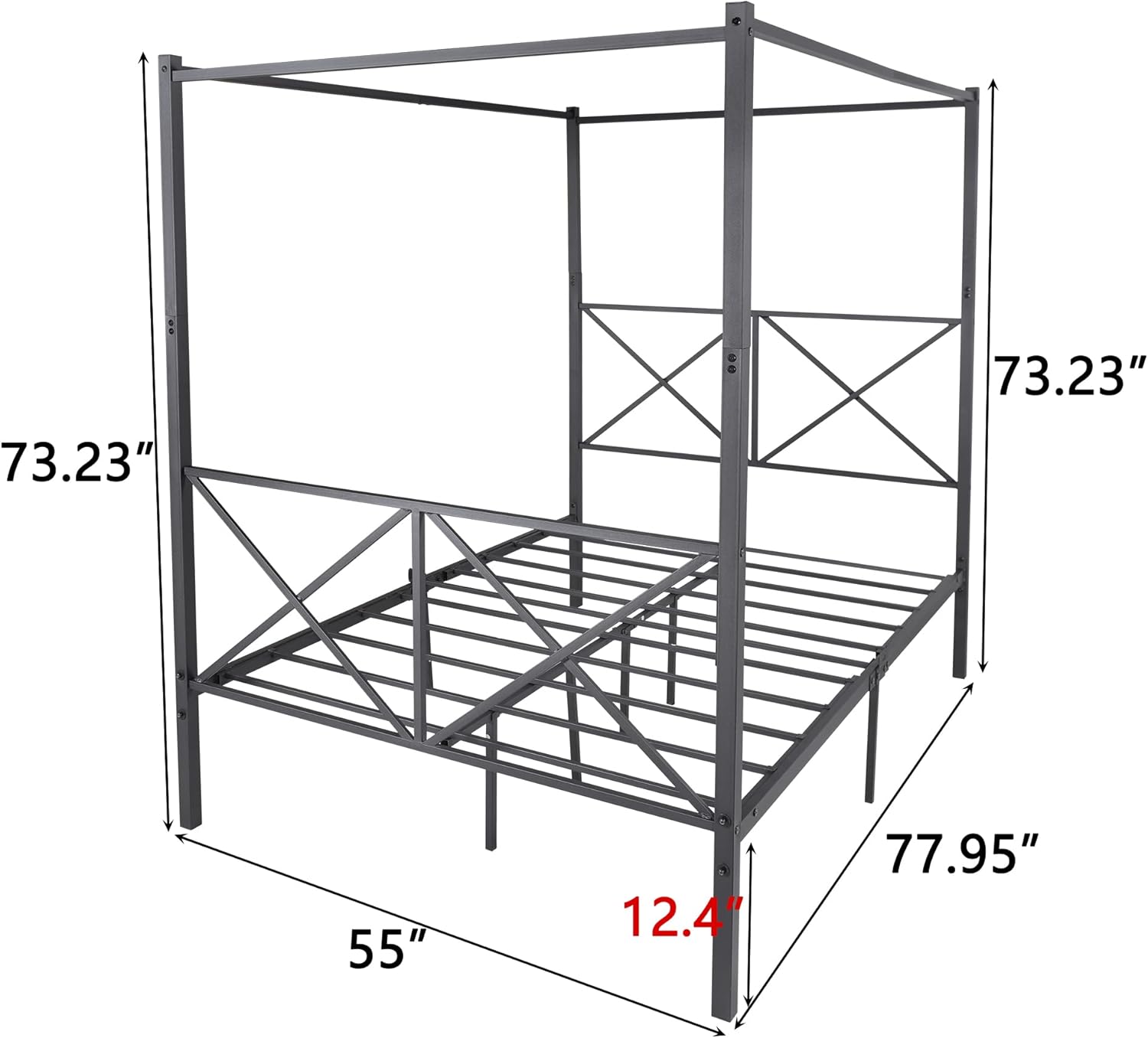 Beuiosda Black Canopy Full Metal Platform Bed Frame with Steel Slats Support, Under Bed Storage, Stylish Appearance with Vintage Headboard and Footboard, No Box Spring Needed