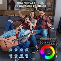Vista 8 de Máquina de karaoke, altavoz portátil de karaoke Bluetooth con 2 micrófonos inalámbricos, sistema PA para adultos y niños con luces LED y ajuste