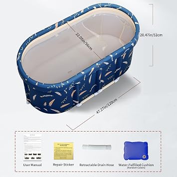 Portable Bathtub,Foldable Freestanding Bathtub,Japanese Soaking Tub,Shower Stall Bathtub,Bathroom Folding SPA Tub For Adults,Boys And Girls,Outdoor/Indoor Hot Ice Bath,47 Inch,Blue,PVC+Al Alloy