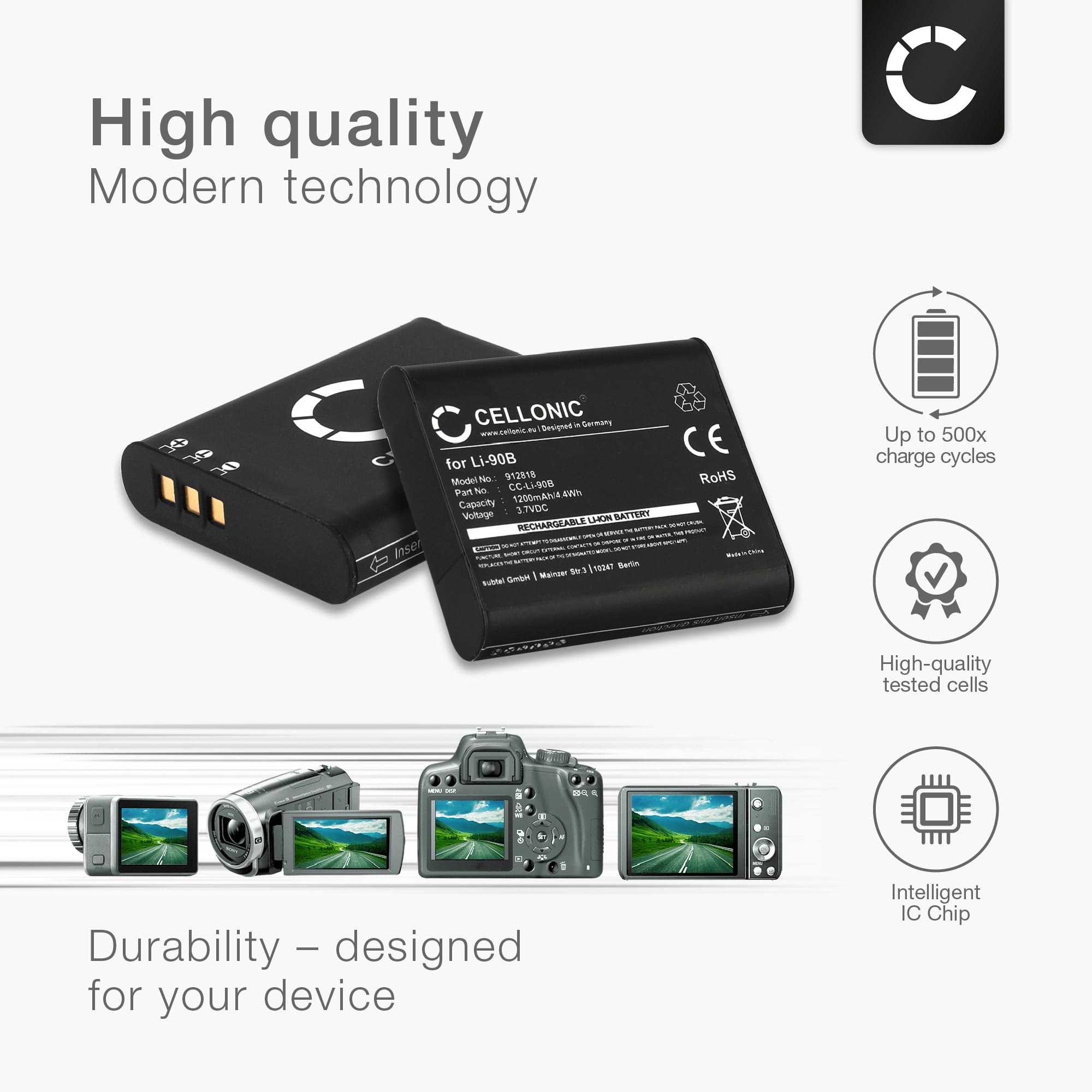 CELLONIC® Zestaw 2 akumulatorów 1200mAh i podwójna ładowarka kompatybilna z Ricoh G900 G900SE GR III GR IIIx WG-6