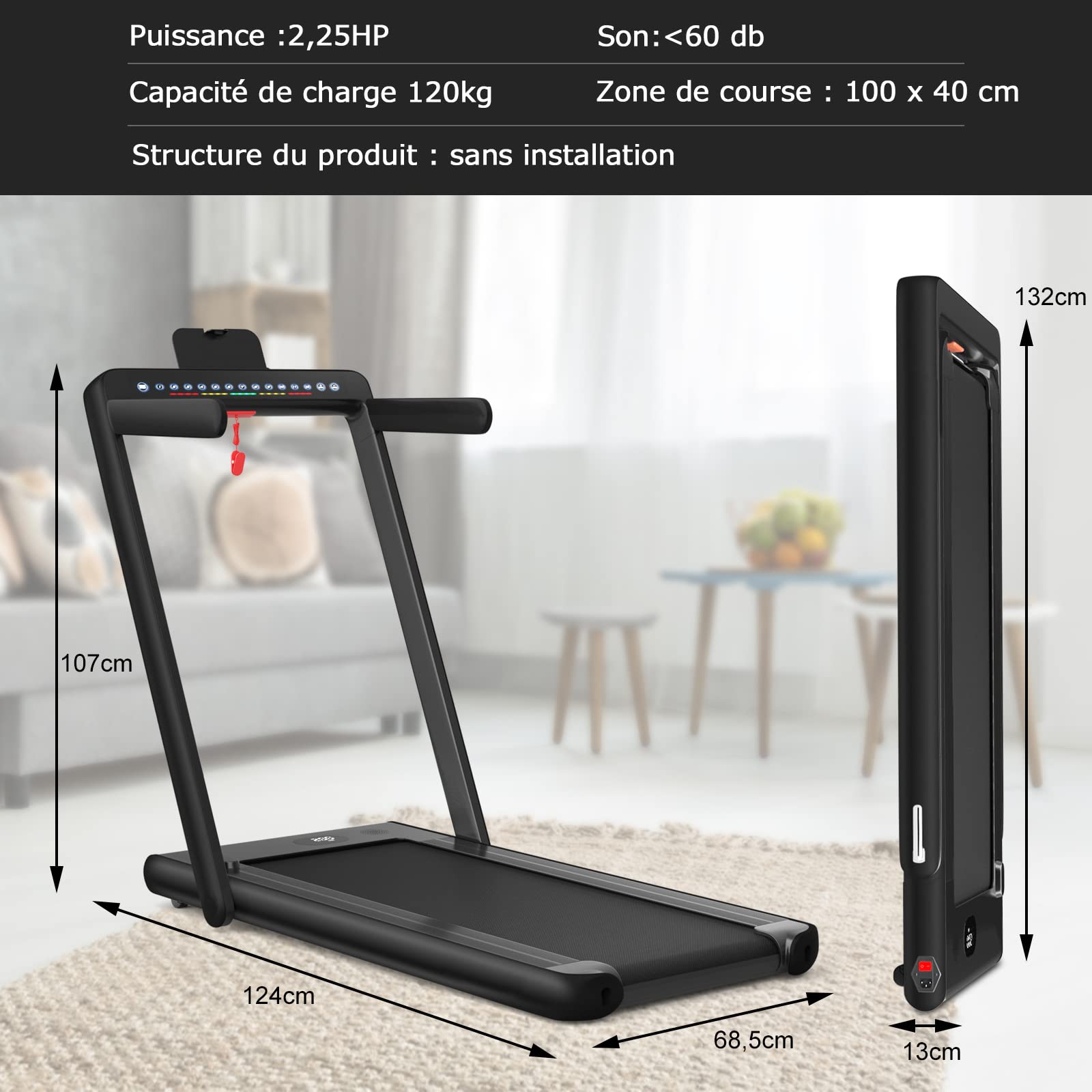 COSTWAY Tapis de Course Électrique Pliable 2 en 1